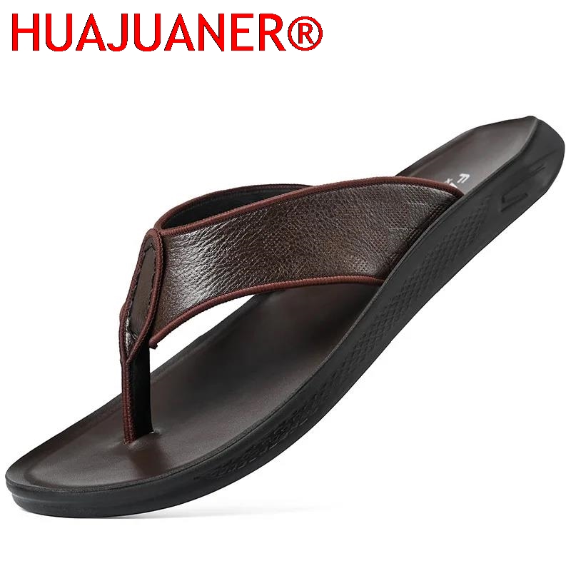 Flip Flop Leather Men - Sandali Casual da Uomo per Esterni,